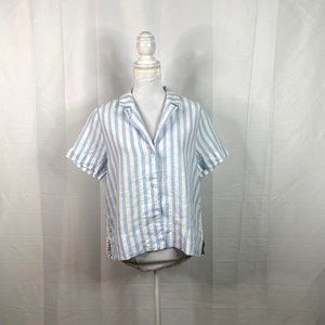 everlane women linen button shirt size 8 blue/wht